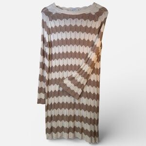 Anna Kay. Crochet Striped Brown Tan and Cream Women Sweater Dress Small